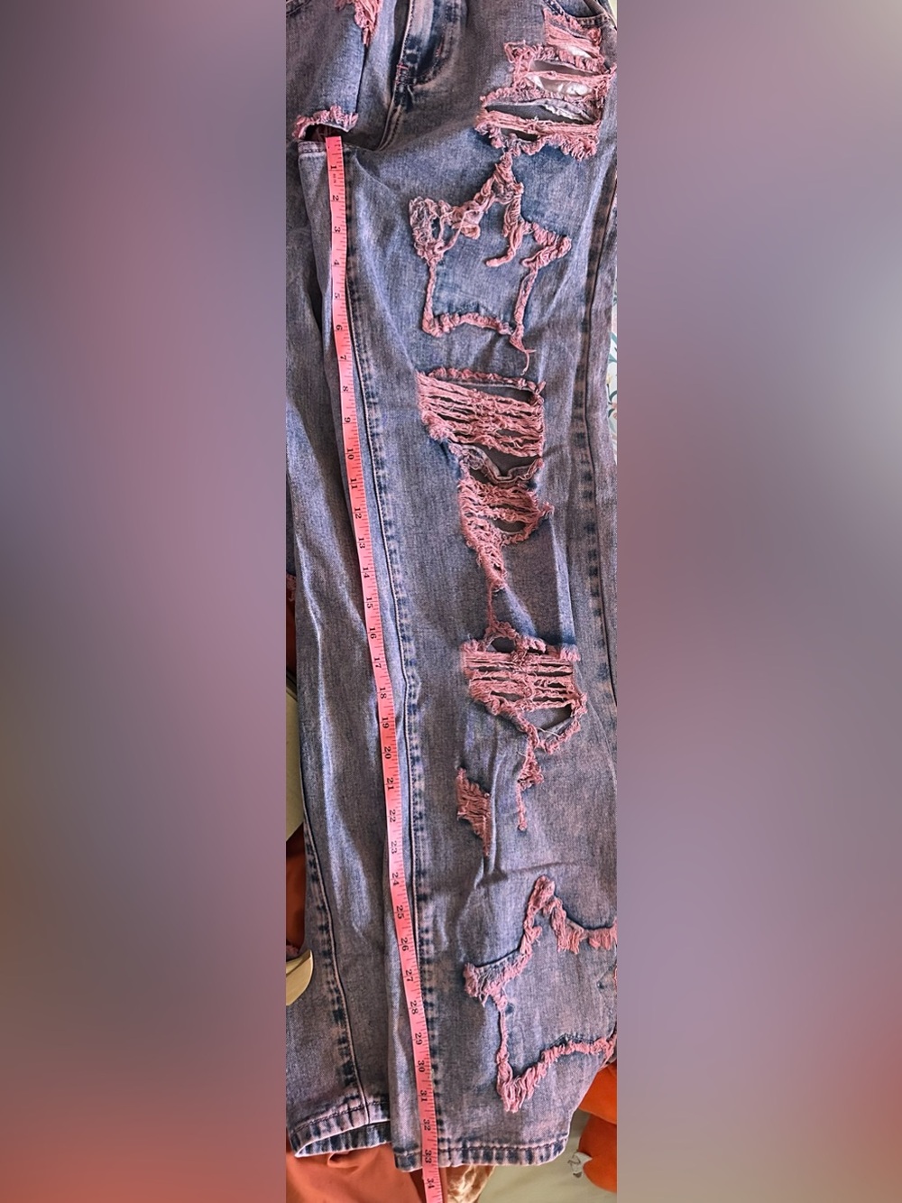 Machine Distressed wide leg pink and purple wash jeans- Size 3 NWT - Picture 8 of 8